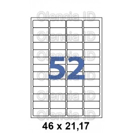 Etiquettes en planche 46x21,17 mm Jet/laser - adhésif permanent 52 poses