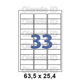 Etiquettes en planche 63,5x25,4 mm Jet/laser - adhésif permanent 33 poses