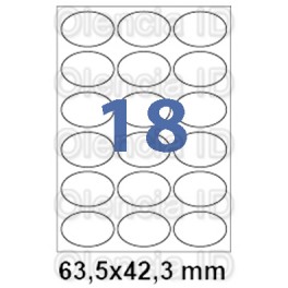 Etiquettes en planche couché blanc brillant ovales  63,5x42,3 mm - 18 poses