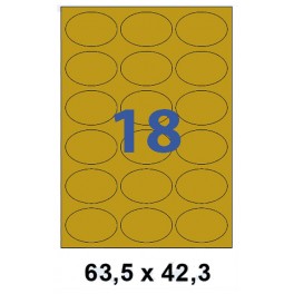 Etiquettes en planche Satiné OR  ovales  63,5x42,3 mm - 18 poses