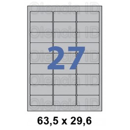 Etiquettes en planche angles A4 Papier Argent laser arrondis 63,5x29,6 mm - 27 poses