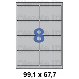 Etiquettes en planche A4 Papier Argent laser angles arrondis 99,1x67,7 mm - 8 poses