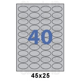 Etiquettes en planche A4 Papier Argent laser ovales 42x25 mm - 40 poses