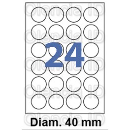 Etiquettes en planche Polyester transparent Mat ronde  40 mm - 24 poses