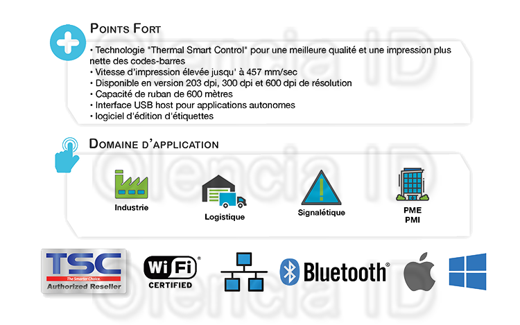 Imprimante d'étiquettes Thermique TSC MX240P 203dpi