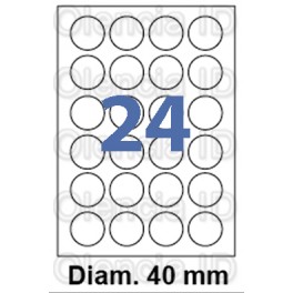 Etiquettes en planche jet/laser Rondes diam 40 mm 24 poses boite de 100 planches