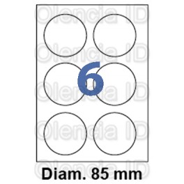 Etiquettes en planche jet/laser  Rondes &Oslash; 85 mm 6 poses