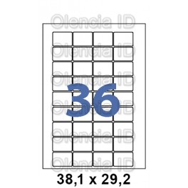 Etiquettes en planche 38,1x29,2 mm Jet/laser - adh&eacute;sif permanent 36 poses