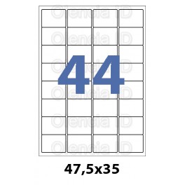 Etiquettes en planche 47,5x35 mm Jet/laser - adh&eacute;sif permanent 32 poses