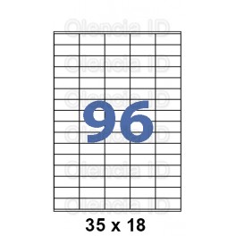 Etiquettes en planche 35x18 mm Jet/laser - angle droit adh&eacute;sif permanent 96 poses