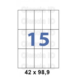 Etiquettes en planche 42x98.9 mm Jet/laser - angle droit adh&eacute;sif permanent 15 poses