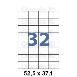 Etiquettes en planche 52.5x37.1 mm Jet/laser - angle droit adh&eacute;sif permanent 32 poses