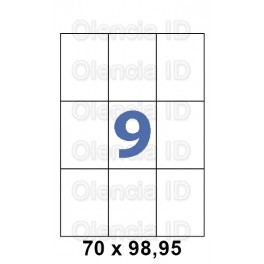 Etiquettes en planche 70x98,95 mm Jet/laser - angle droit adh&eacute;sif permanent 9 poses