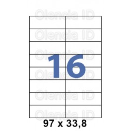 Etiquettes en planche 97x33.8 mm Jet/laser - angle droit adh&eacute;sif permanent 16 poses