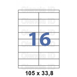 Etiquettes en planche 105x33.8 mm Jet/laser - angle droit adh&eacute;sif permanent 16 poses