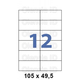 Etiquettes en planche 105x49.5 mm Jet/laser - angle droit adh&eacute;sif permanent 12 poses