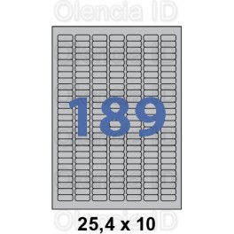 Etiquettes en planche A4 Papier Argent laser angles arrondis 25,4x10 mm - 189 poses